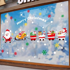 Christmas Santa and reindeer static window decals for holiday shop storefront decoration