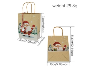 Detailed dimensions of Christmas Santa Kraft paper gift bag with size and weight info