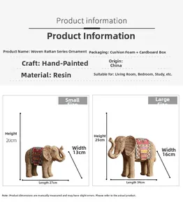 Comparaison de tailles et détails pour figurines d'éléphants en résine tressée