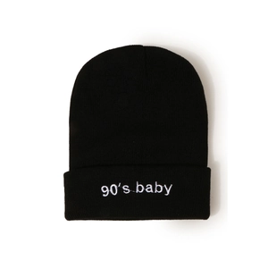 Bonnet Brodé 90'S BABY Chapeau En Tricot Acrylique Chaud Hiver Calotte Nervurée Rétro Streetwear Unisexe