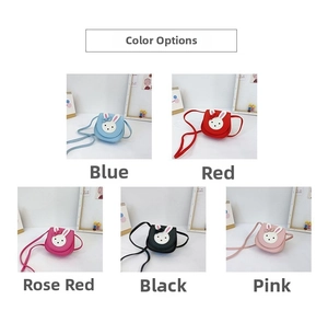 Detailed view of kids cute bunny crossbody bags in five colors with bow and long ears