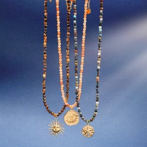 Vintage Ethnic Natural Stone Beaded Necklace Copper Sun Moon Star Pendant Bohemian Jewelry For Women Light Luxury Accessory