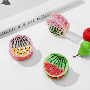 Three-piece watermelon-shaped acetate hair claws for women, elegant fruit design hair clips