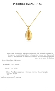 Detailed technical specifications for S925 silver 18k gold plated shell pendant necklace
