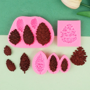 Macro detail of pink pinecone silicone fondant molds with realistic 3D textured finished crafts