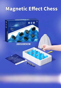 Macro shot of magnetic battle chess with black magnets on a blue wavy base