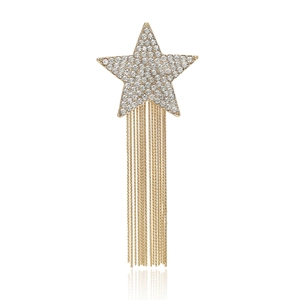 Elegant gold meteor brooch with sparkling crystals and long tassel fringe for formal wear