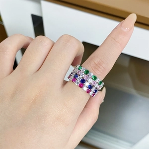 Set of five S925 sterling silver rings with colorful candy-tone gemstones for stacking