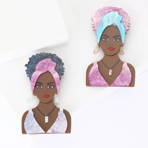 Creative Acrylic African Black Girl Brooch Pin For Women Fashion Suit Shirt Lapel Jewelry Gift Artistic Cartoon Accessories