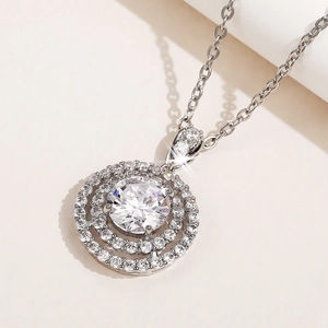 Classic halo pendant necklace with brilliant round crystal and double row pavé diamonds