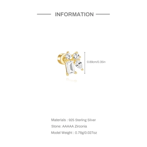 Détails de la boucle d'oreille en argent 925 avec dimensions et pierres en zircone