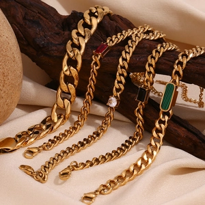Cuban Link Bracelet Stainless Steel Gold Plated Geometric Zircon Inlay Fashion Elegant Jewelry Women Dainty