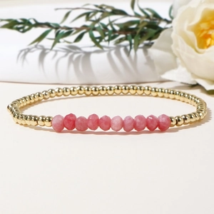 Summer colorful abacus bead bracelet with pink faceted stones and gold copper beads