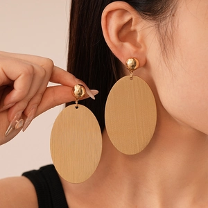 Large brushed gold geometric oval earrings with stud ball design for women