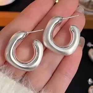Minimalist Geometric C-Shaped Hoop Earrings Copper With 925 Sterling Silver Earring Post For Women Modern Jewelry