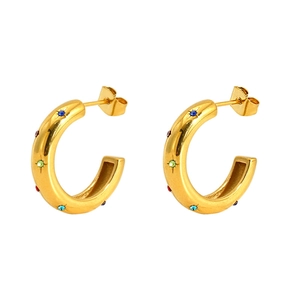 Orecchini a C in acciaio inossidabile placcato oro 18K con cristalli colorati