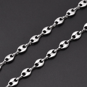 Detailed close-up of 5.5mm silver stainless steel coffee bean link chain necklaces