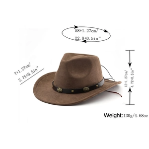 Cappello da cowboy marrone in finta pelle con misure e fibbia in metallo a fiore