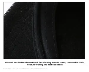 Detail of widened sweatband and fine stitching on the fleece winter baseball cap