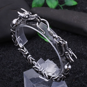 Men's retro stainless steel dragon head bracelet with bold punk style links