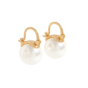 Elegant S925 sterling silver hoop earrings featuring large white pearls and gold finish