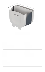Detailed view of the wall-mounted foldable kitchen bin with dimensions and PP TPE material