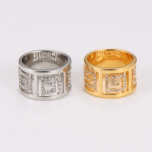 Exquisite gold and silver sparkling rhinestone rings with Greek fret hollow design