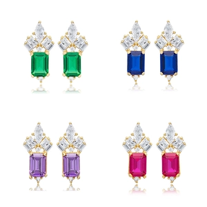 Luxury Rectangular Zirconia Stud Earrings For Women With 925 Sterling Silver Post Elegant Copper Inlaid Jewelry