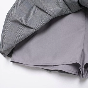 Gray plaid pleated mini skirt with integrated safety shorts lining for women