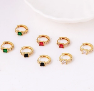 Square Colorful Cubic Zirconia Huggie Hoop Earrings 18K Gold Plated Copper For Women Luxury Minimalist Jewelry