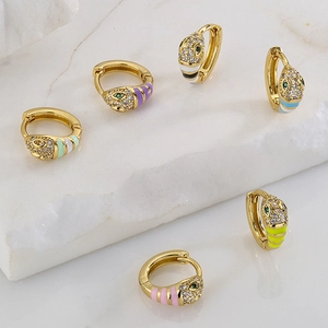 18K gold plated snake hoop earrings with colorful enamel and sparkling zircon accents
