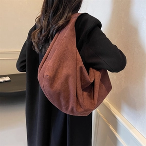 Large dark brown frosted leather shoulder bag for women with minimalist tote design