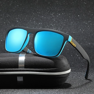Polarized blue lens sunglasses with black frame for outdoor sports and driving