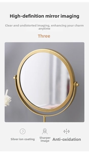 Detail of Nordic gold vanity mirror featuring anti-oxidation silver plating for HD imaging