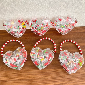 Kids Christmas Jewelry Set Cartoon Santa Snowman Beaded Necklace Bracelet Hairpin Ring In Heart Box Gift For Girls Party