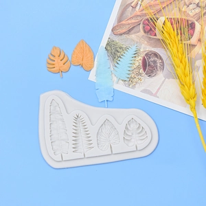 Tropical leaves silicone mold for fondant cake decor with monstera and banana leaf patterns