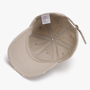 Beige cotton baseball cap with 3D embroidery and adjustable metal buckle for outdoor wear