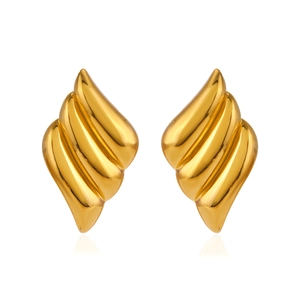 Minimalist wavy gold plated stainless steel stud earrings with polished flame design