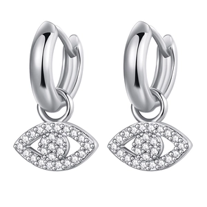 Luxurious S925 silver evil eye hoop earrings with micro-paved white cubic zirconia