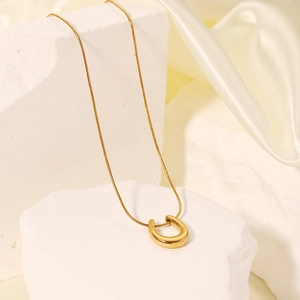 Polished 18K gold-plated U-shaped pendant necklace with delicate snake chain for women