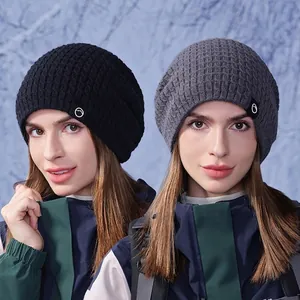 Bonnet D'Hiver En Tricot Gaufre Acrylique Chaud Doublé De Polaire Extérieur Ski Coupe-Vent