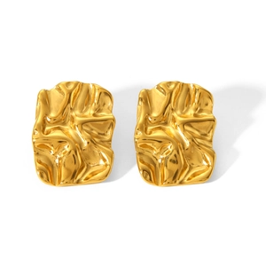 Modern 18K gold plated stainless steel stud earrings with unique wrinkled texture
