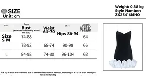Guide des tailles pour robe en velours bustier avec mesures poitrine, taille et hanches