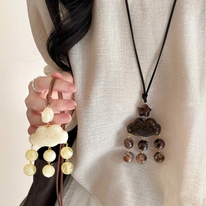 Collier Pendentif Étoile Nuage Résine Texture Marbre Corde En Cuir Longue Chaîne Pull Bijoux Ethniques Vintage Femmes