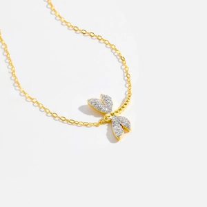 Elegant S925 silver dragonfly pendant necklace with sparkling zircons on gold chain