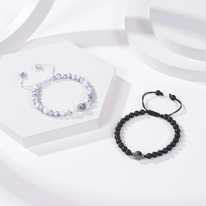 Pärchen-Armbänder mit I Love You Projektionsstein aus weißem Stein und Onyx