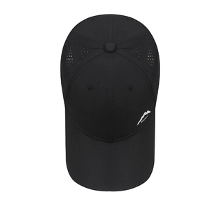 Quick-dry breathable black baseball cap with laser-cut holes and mountain print