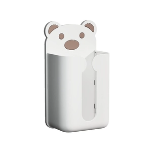 Cute white bear wall-mounted tissue storage box for bathroom and kitchen use