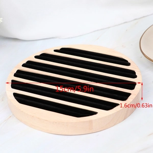 Top view of a round wood ring display tray with dimensions 15cm diameter and 1.6cm thickness