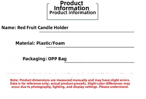 Detailed specifications table for red berry Christmas candle ring showing plastic materials
